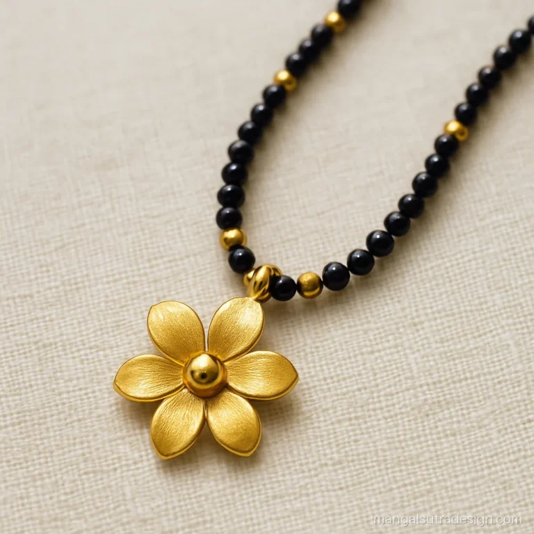 Daily wear 6 gram mangalsutra design with a small gold flower on black beads