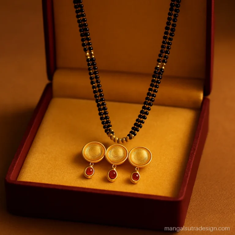 30 gram gold mangalsutra design for weddings with three vati cups and stone drops