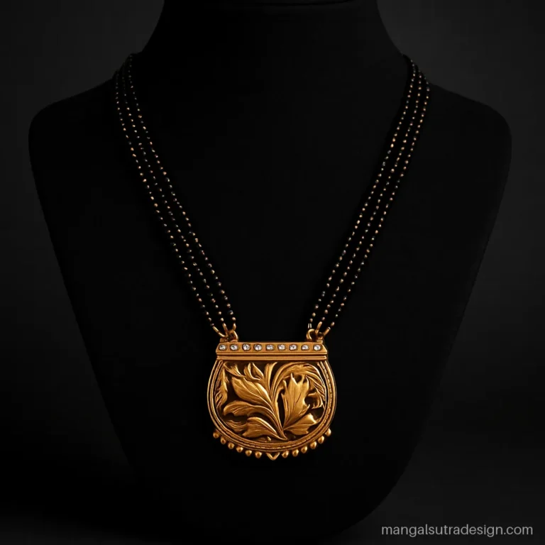 3 tola mangalsutra new design with three strands and a wide gold pendant