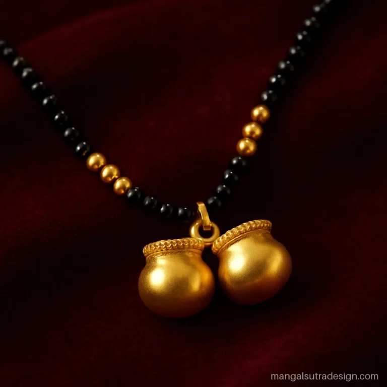 Traditional 10 gram gold mangalsutra with rawa work vati cups on black beads