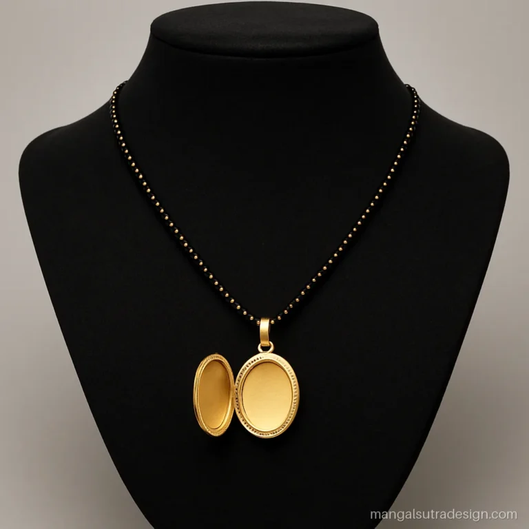 Locket 2 gram gold mangalsutra pendant design with a hinged oval that opens