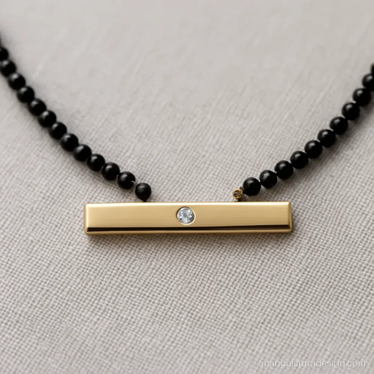5 gram gold mangalsutra with a slim bar and one tiny diamond for daily wear
