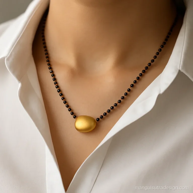5 gram gold mangalsutra design with a smooth pebble shaped pendant for office wear