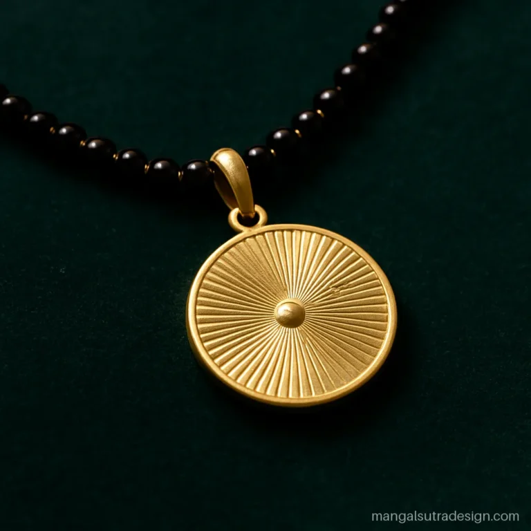 5 gram gold mangalsutra pendant design with sun ray engraving on a round disc