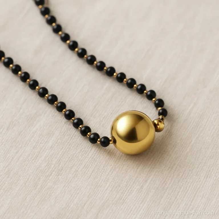 5 gm mangalsutra design with one gold vati placed slightly off centre