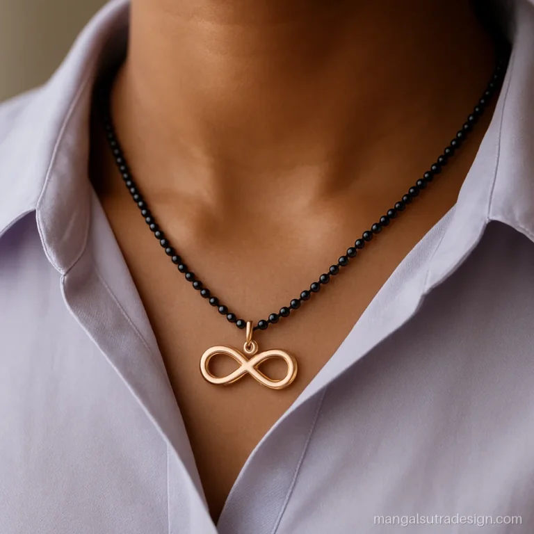 Rose tone anti tarnish mangalsutra with an infinity pendant for office wear