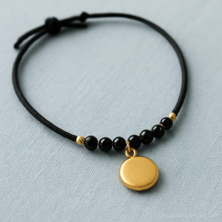 Artificial mangalsutra on an adjustable black cord with beads and a small pendant