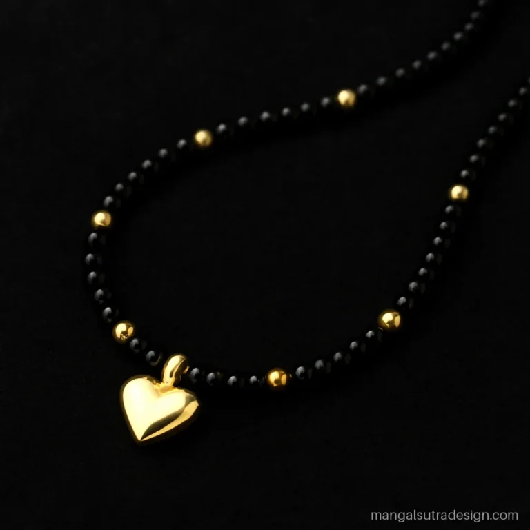 Gold black beads mangalsutra with one gold ball after every inch of black beads