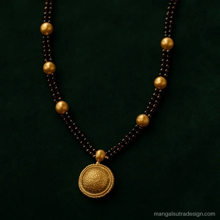 Long mangalsutra moti design with large gold moti beads spaced on black strands