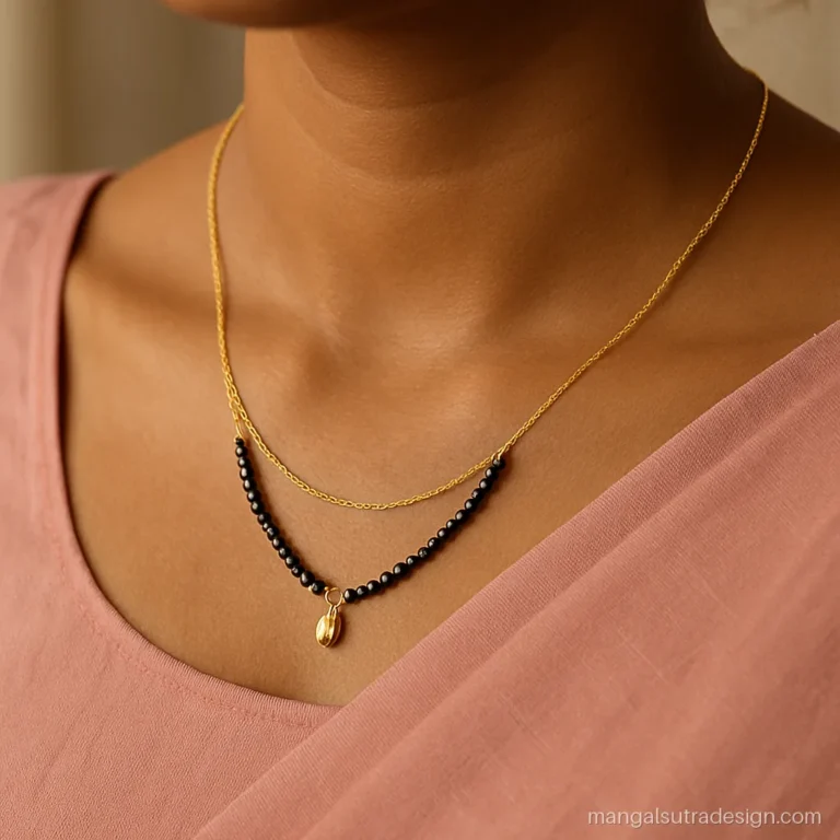 Mangalsutra double chain designs gold with two graduated layers and a tiny teardrop