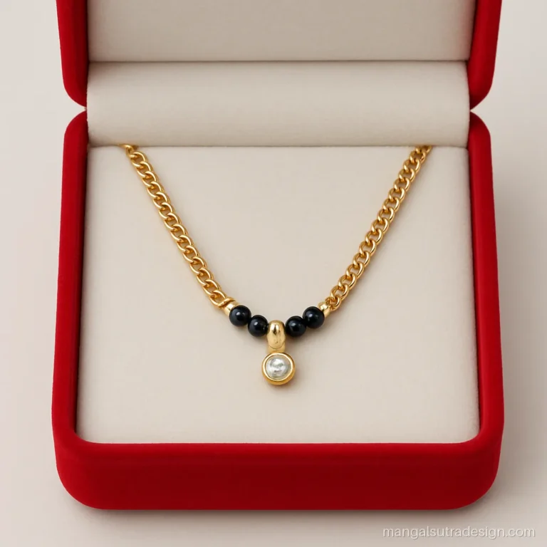 Gold chain mangalsutra design with a curb chain and a single diamond drop pendant