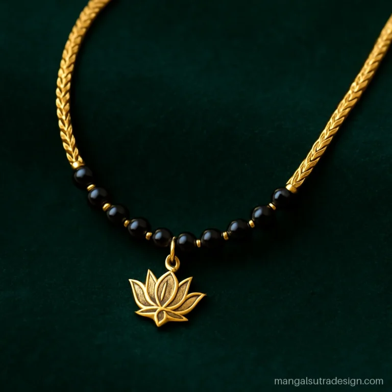 Mangalsutra chain design with a wheat chain and small gold lotus pendant