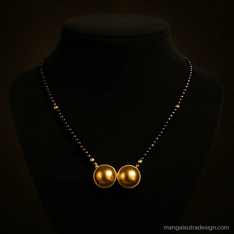 Daily wear mangalsutra with a light hollow mini vati on a black bead strand