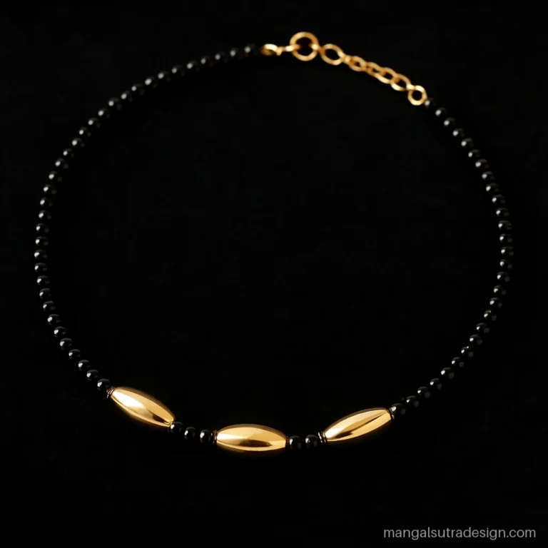 Short daily use mangalsutra design with gold capsule beads at 15 inches