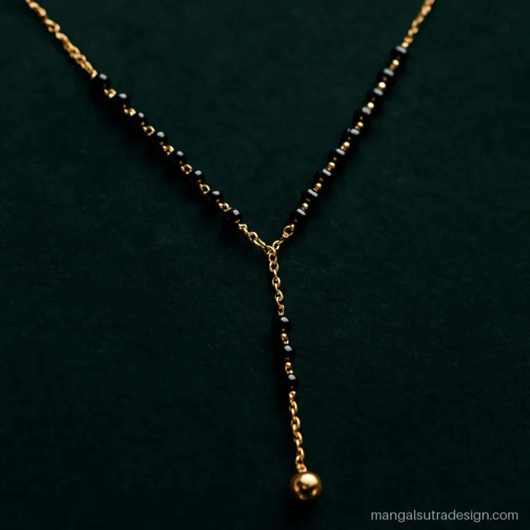Daily wear modern mangalsutra design in a Y lariat shape with a gold drop
