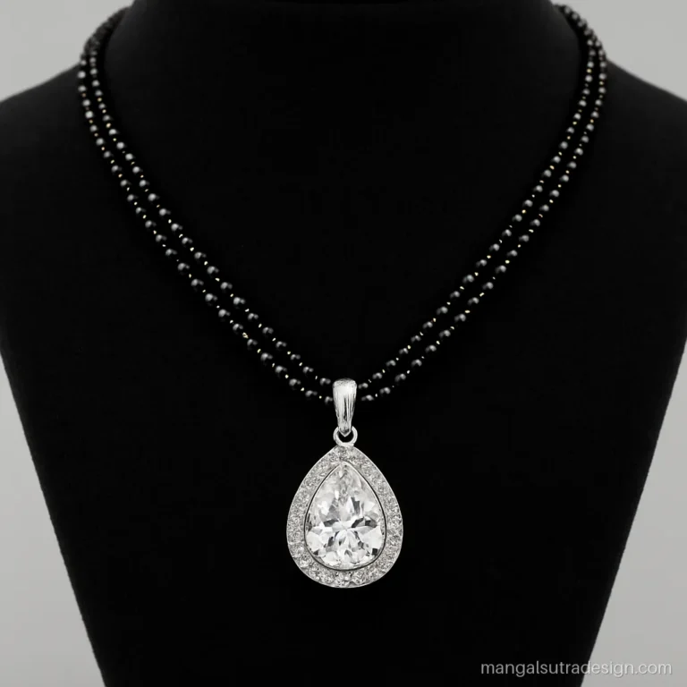American diamond mangalsutra with a CZ teardrop halo pendant in silver
