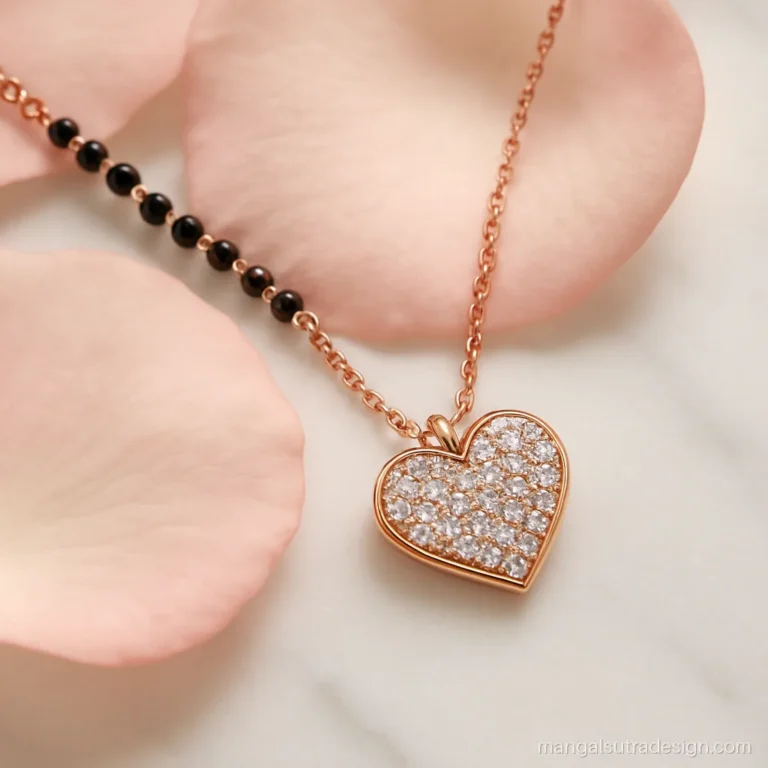 Diamond pendant mangalsutra with a heart shaped cluster in rose gold