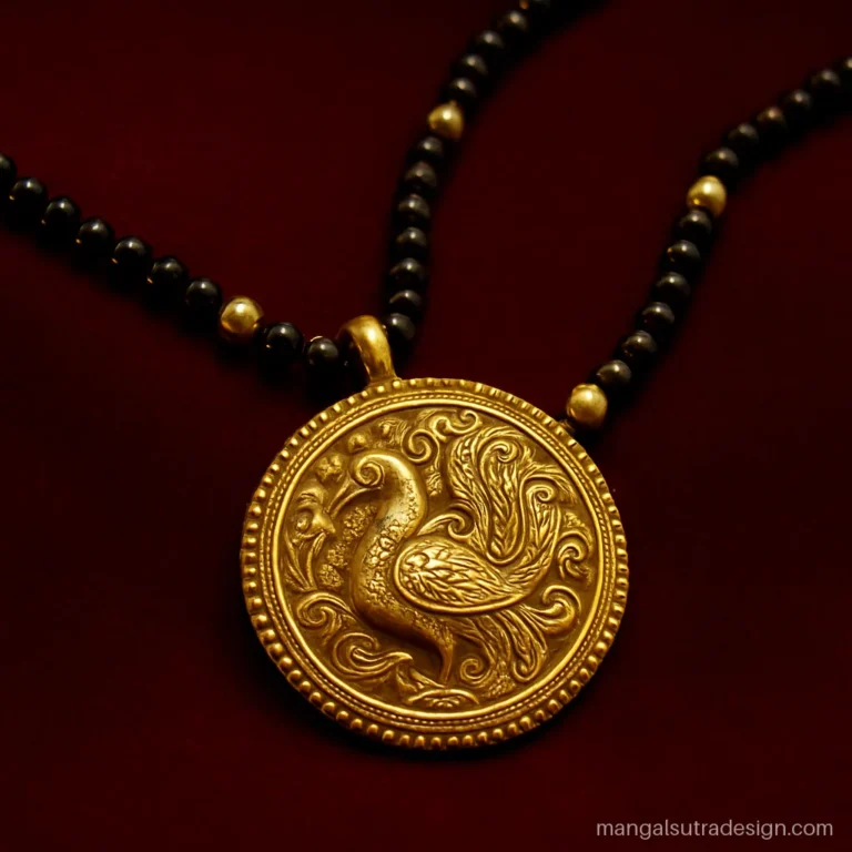 Heavy 22k gold mangalsutra with a temple style peacock pendant