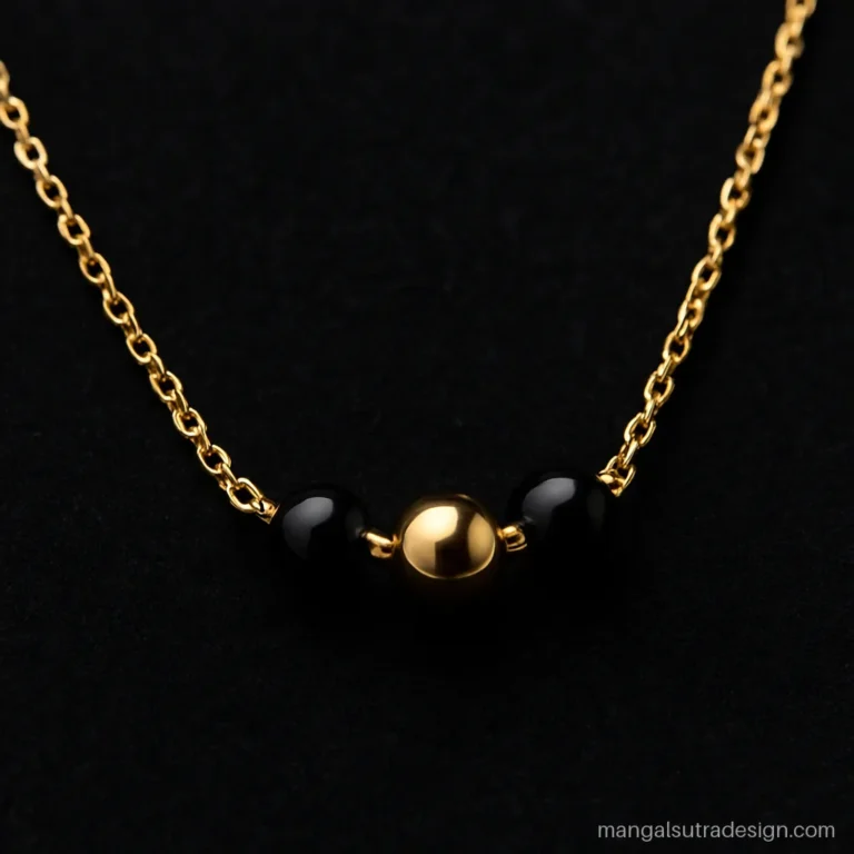 Gold mangalsutra for women with a cluster of three black beads and a gold ball