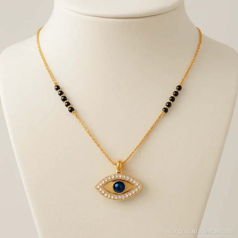Evil eye mangalsutra with an almond shaped eye and diamond outline