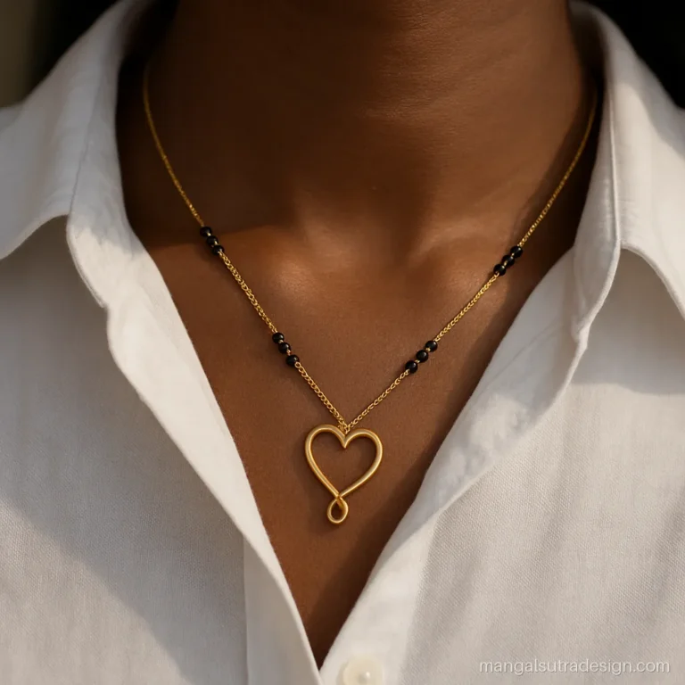 Heart and infinity mangalsutra where the heart outline twists into an infinity loop