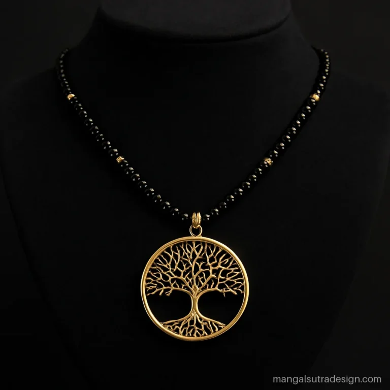 Gold mangalsutra with a tree of life pendant made of fine wire branches
