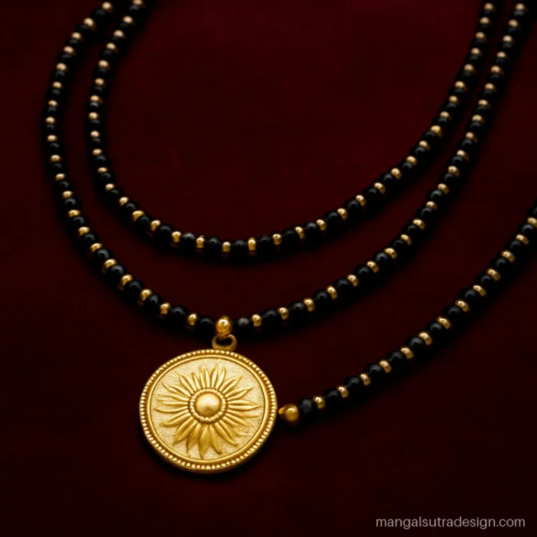 Long two layer latest mangalsutra design with a round gold coin pendant
