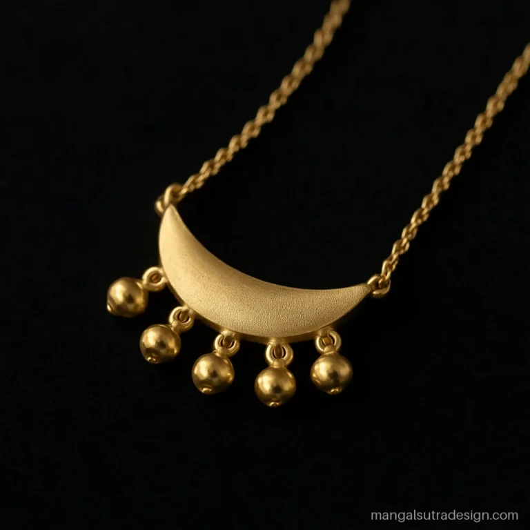 Latest gold mangalsutra design with matte finish and tiny ghungroo drops on the pendant