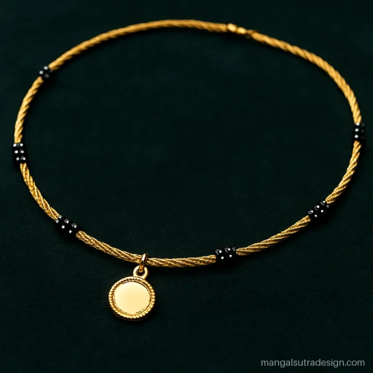 Gold rope twist mangalsutra chain with black bead stations and a mini round pendant