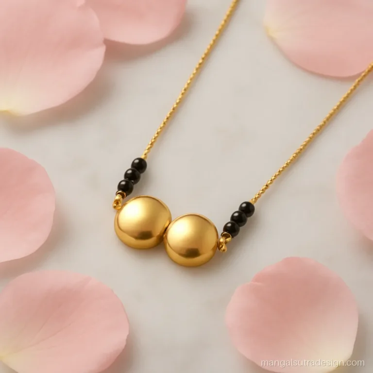New style mangalsutra with two mini vati cups on a fine short gold chain