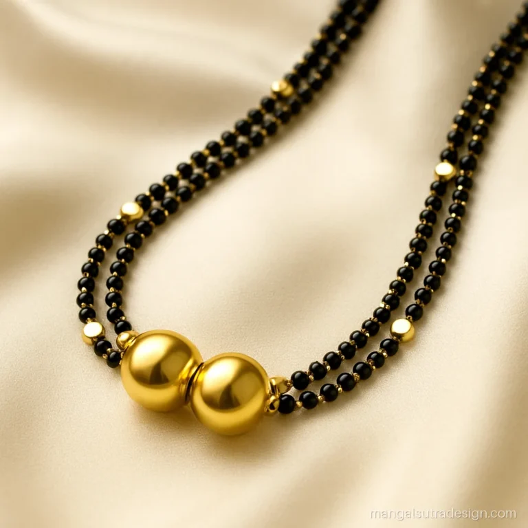 Long double strand mangalsutra with twin vati and gold spacer beads