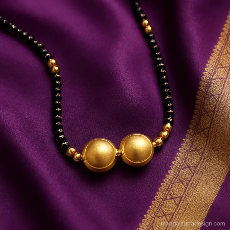 Long Maharashtrian mangalsutra with two vati and groups of gold mani on black beads