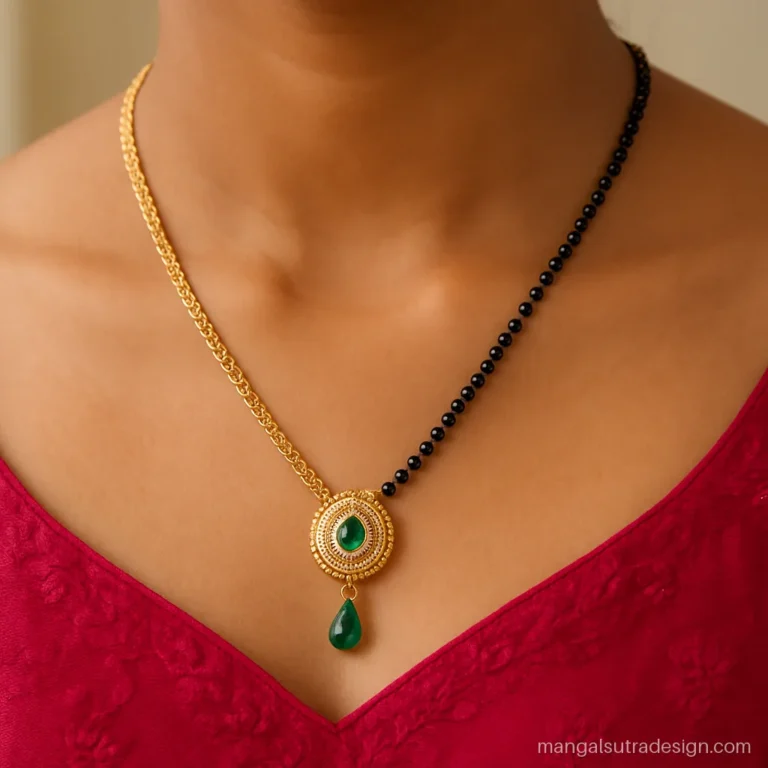 Latest long mangalsutra design with gold chain on one side and black beads on the other