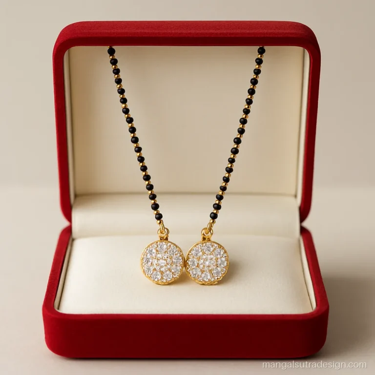Vati mangalsutra with both cups fully set with tiny diamonds in 18k gold