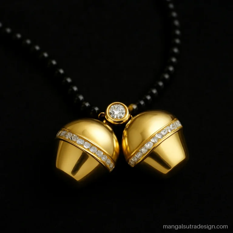 Fancy mangalsutra vati design with diamond rims and a small solitaire joining the cups
