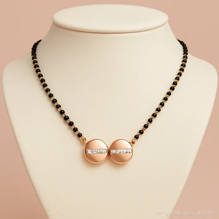Short Maharashtrian mangalsutra design with rose gold vati and a line of diamonds