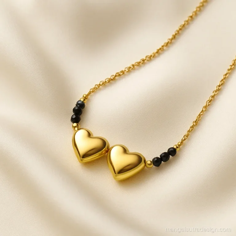 Modern mangalsutra vati design with two heart shaped cups on a fine chain