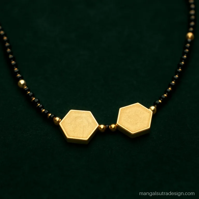 Marathi mangalsutra gold with hexagon shaped matte vati on a black bead strand