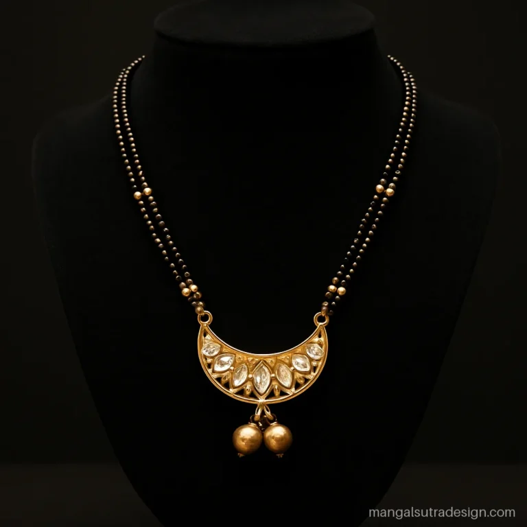 New rajwadi mangalsutra with a crescent kundan top above two gold vati