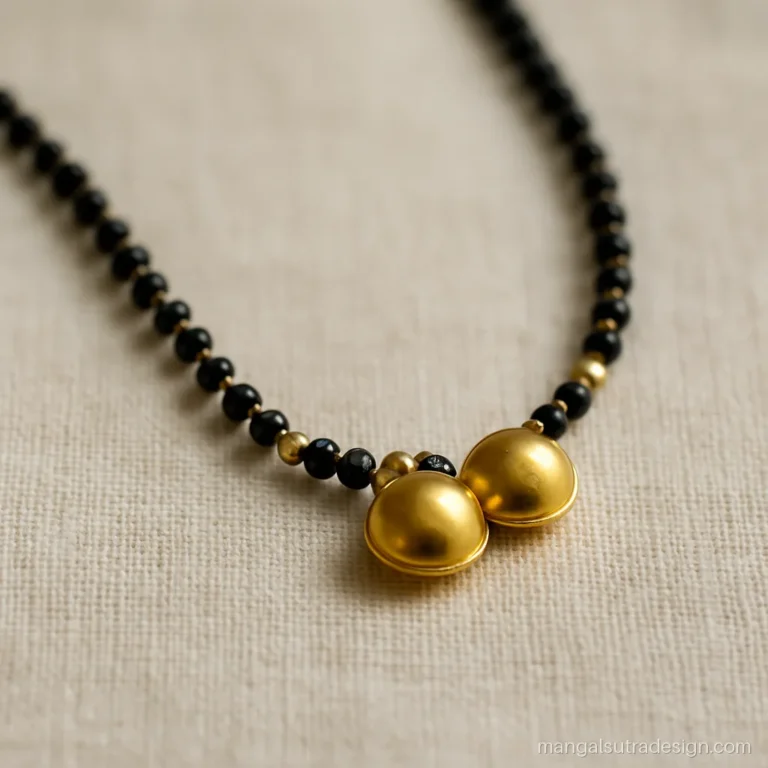 Small Marathi mangalsutra with two mini vati on a single short black bead strand
