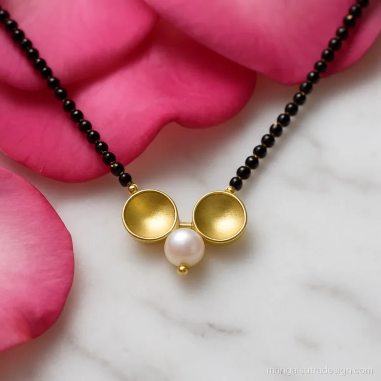 Mini vati mangalsutra design with a tiny pearl drop hanging between the two cups