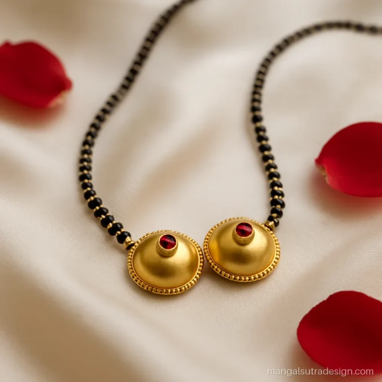 Two vati mangalsutra in gold with a small ruby set in the centre of each cup