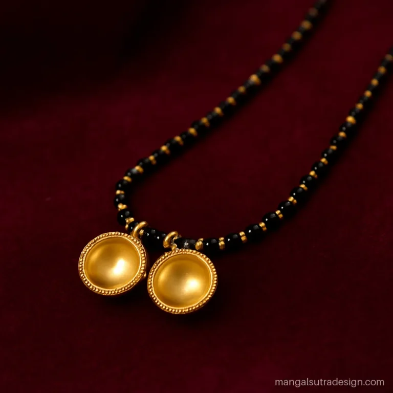 Gold mangalsutra with two round vati cups on a double black bead strand