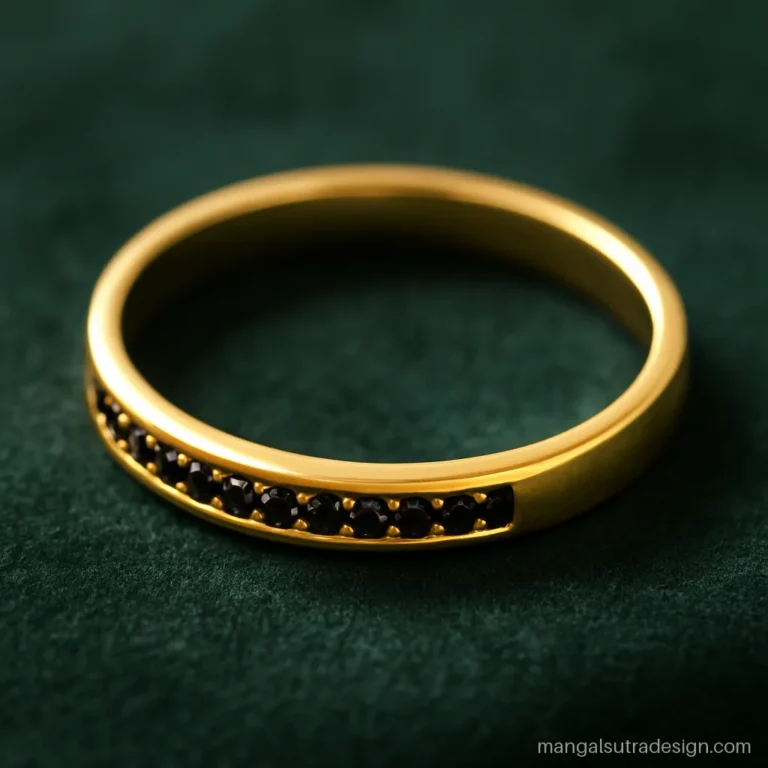 Mangalsutra ring with a row of black beads set in a gold band