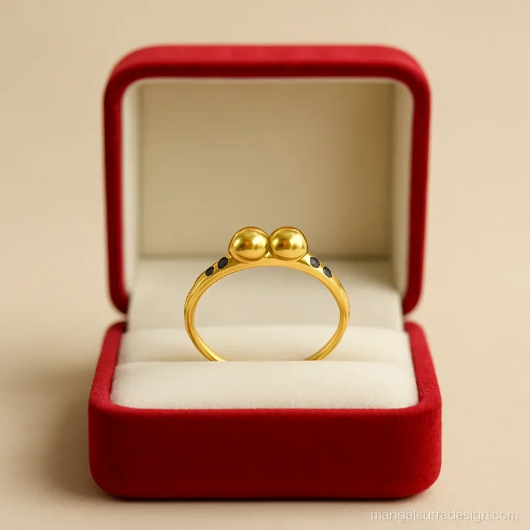 Mangalsutra ring design with a mini twin vati on top and black stone sides