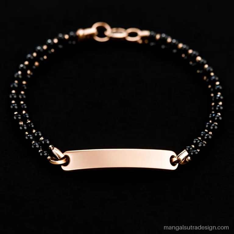 Name mangalsutra bracelet with a rose gold blank bar and double black bead strand