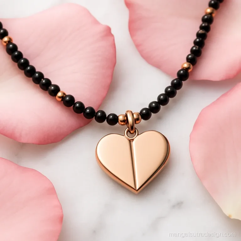 Mangalsutra name design with a gold heart pendant split into two blank halves for initials