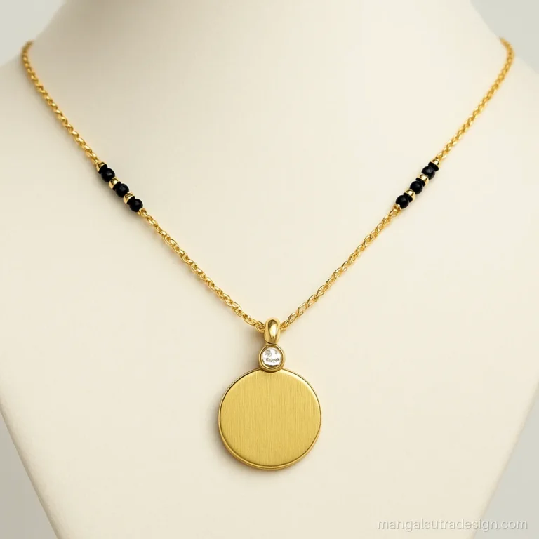 Initial mangalsutra with a blank round gold disc and a tiny diamond above it