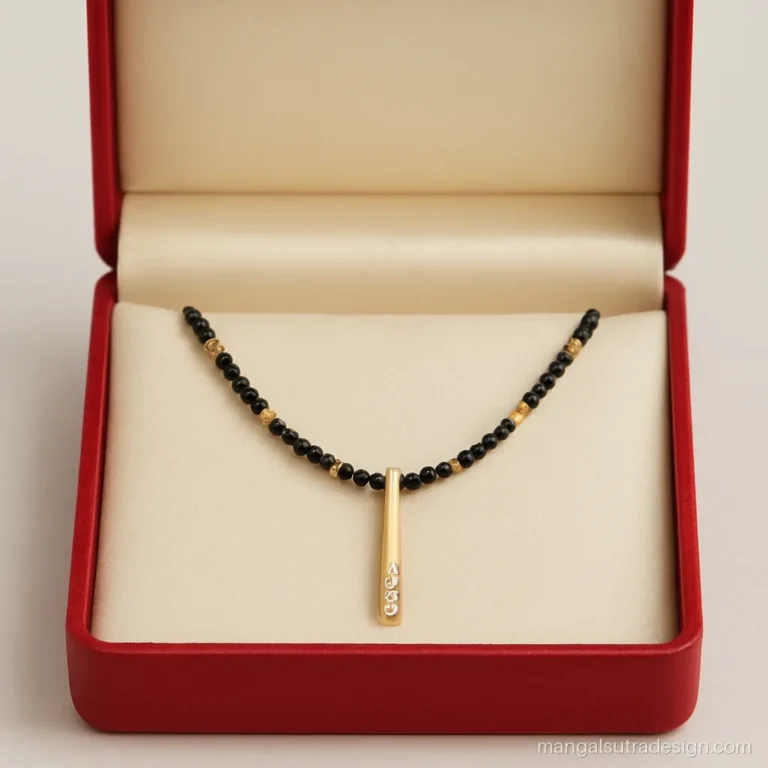 New Kumaoni mangalsutra with a gold bar pendant set with three small diamonds