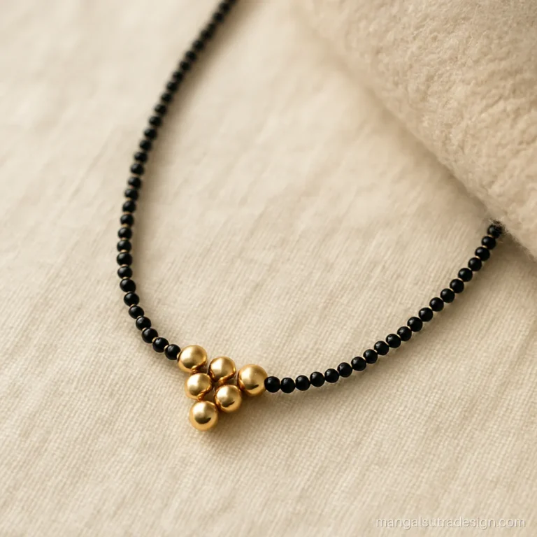 Short pahadi mangalsutra with a cluster of small gold beads at the front